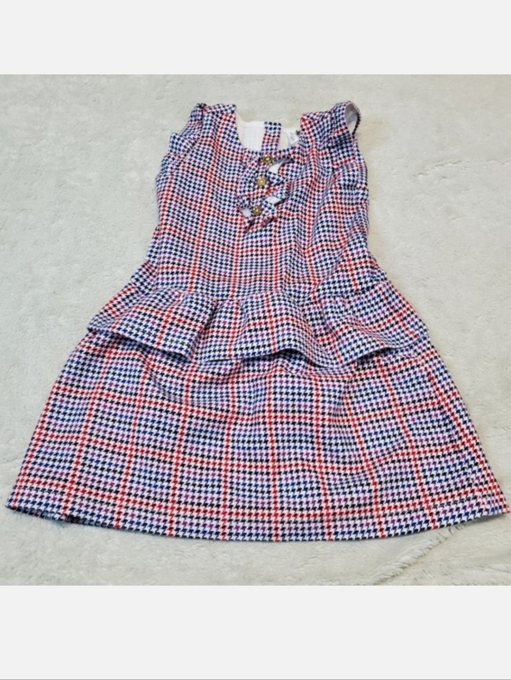 Janie and Jack White Black Red Plaid Houndstooth Ruffle Ponte Classic Dress 5